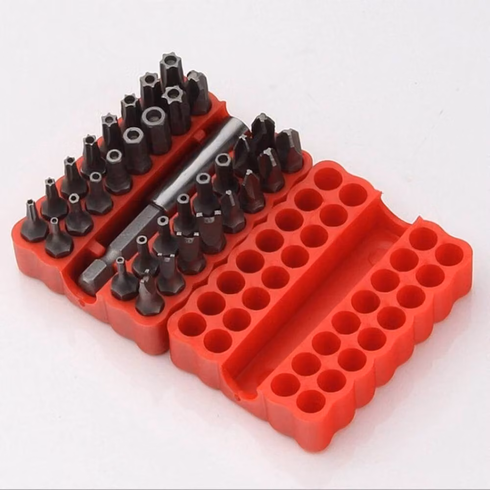 Vogrex 33-Piece Chrome Vanadium Screwdriver Bit Set with Tamperproof Hex Key Spanner and Torx Tri-Wing in Red – 3