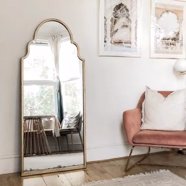 Furniturebox Hima Moroccan Arch Full Length Lean-To Wall Mirror with Metal Frame in Gold