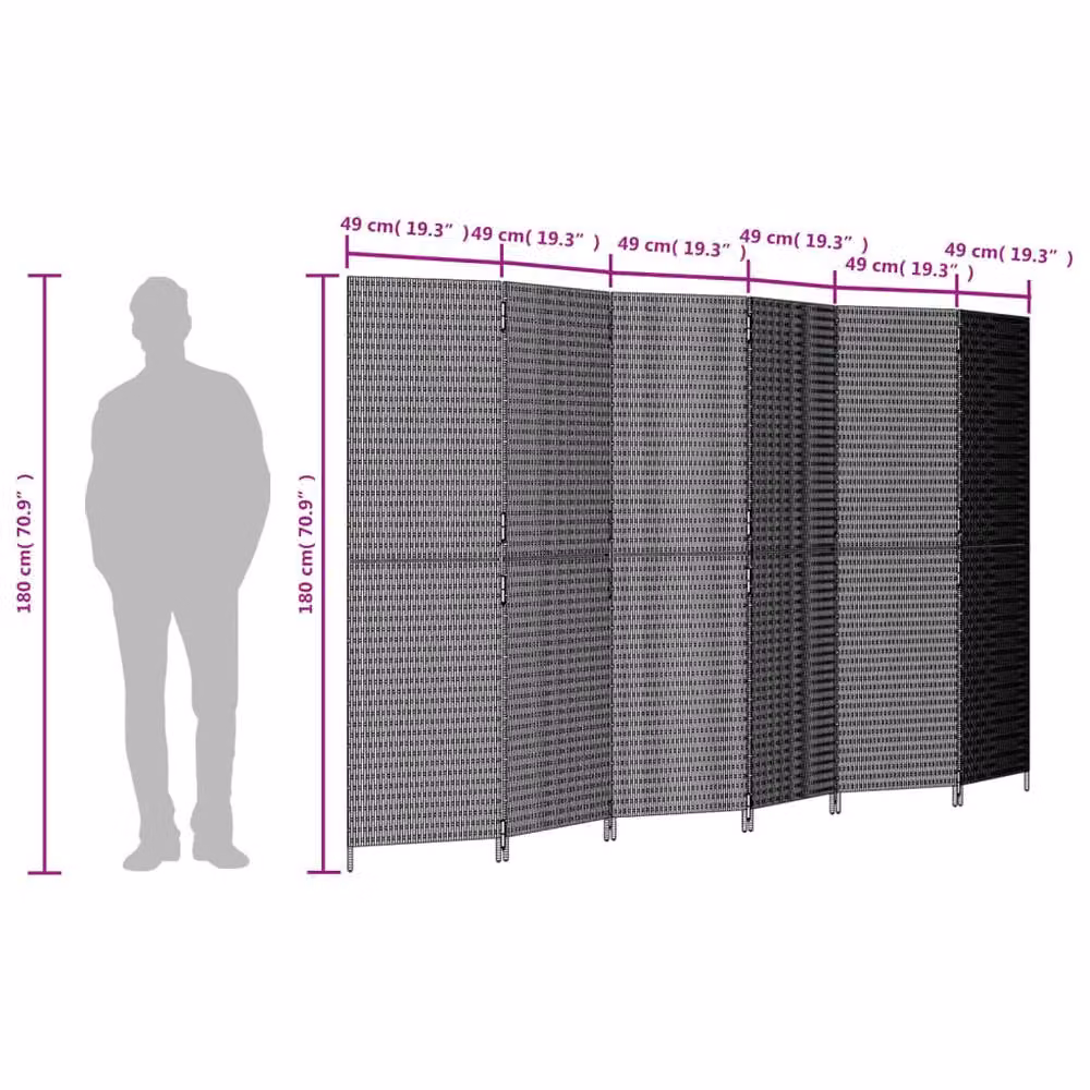Berkfield Home 6 Panel Black Poly Rattan Room Divider – 4