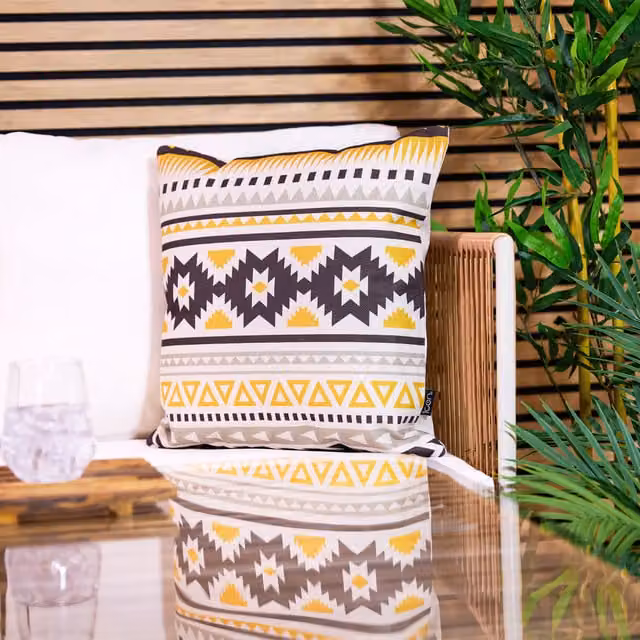ICON Yellow Ethnic Aztec Pattern Square Outdoor Cushion