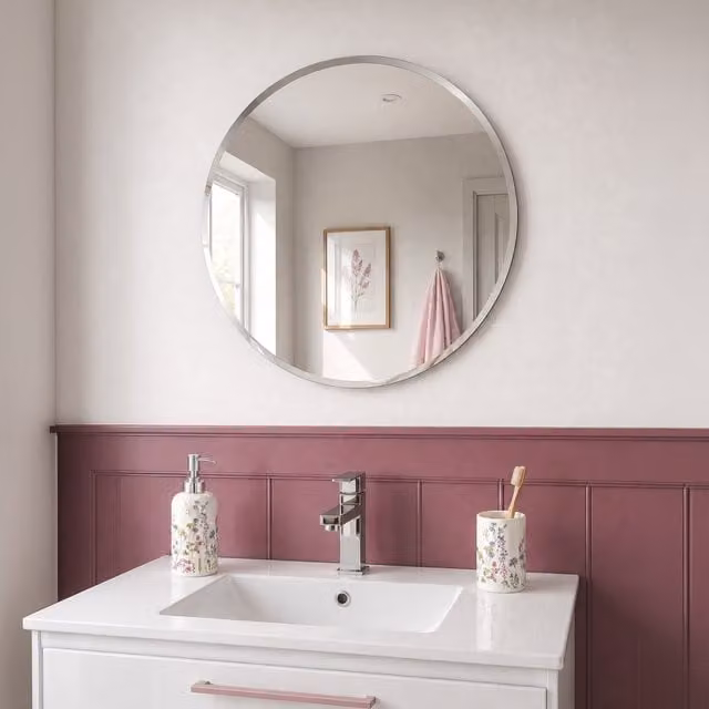 Showerdrape Fitzrovia Round Frameless Wall Mounted Bathroom Mirror in Silver and Grey, Diameter: 45 cm