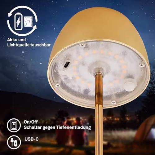 Briloner Mini LED Wireless Table Lamp with Touch Dimming, Rechargeable Battery and Interchangeable Light Source, Shiny Gold, D/H: 8 x 20 cm – 2
