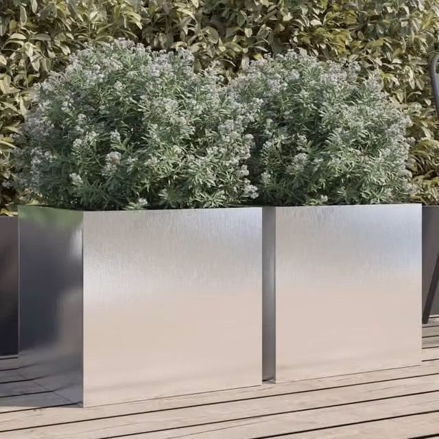 Berkfield Home Stainless Steel Silver Planter Tub, 2 Pack, W: 42 cm, D: 40 cm, H: 39 cm