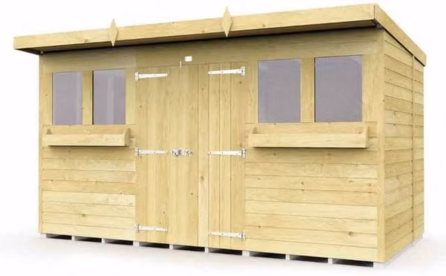 Buttercup Farm Rustic Wood Pent Summer Shed in Brown, W: 358 cm, D: 214 cm, H: 201 cm