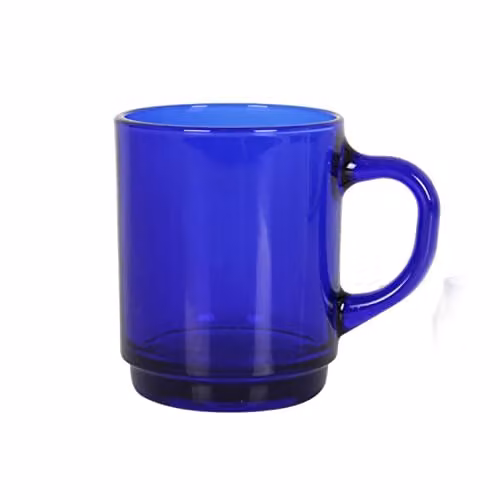 Duralex Versailles Glass Coffee Mugs, 260ml, Blue, Pack of 6 – 1