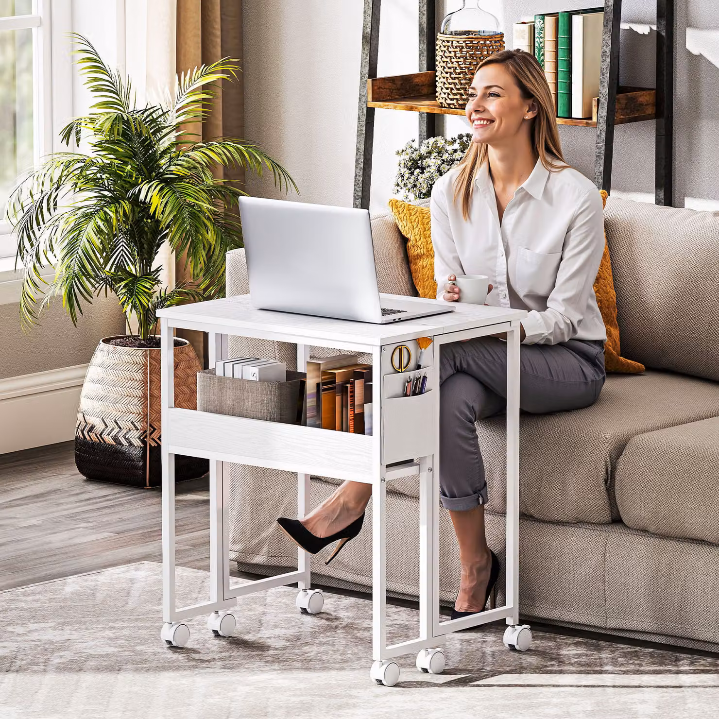 HOMCOM White Drop Leaf Writing Work Desk with Castors – 4