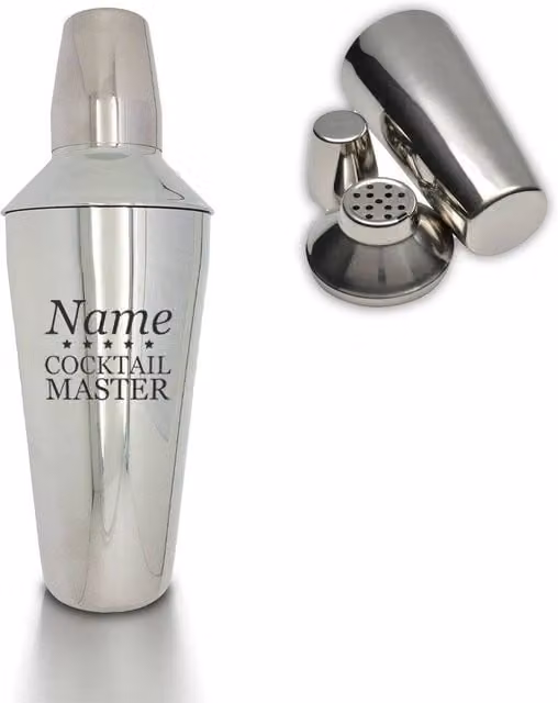 Uniqueful Personalised Cocktail Master Design Engraved Stainless Steel Cocktail Shaker in Silver, 800 ml
