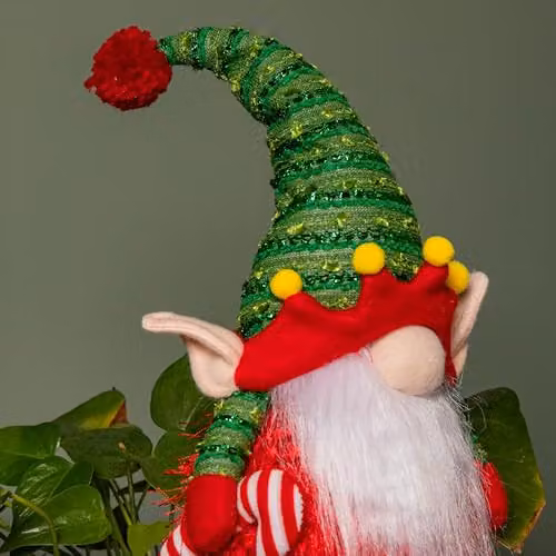 Samuel ALEXANDER Battery Operated Light Up Standing Christmas Elf Gonk with Warm White LEDs, Height: 46 cm, Red and Green Striped Textile – 4