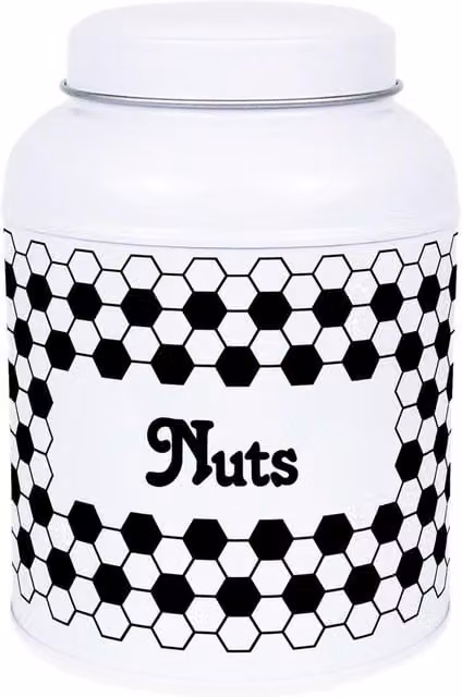 Purely Home Hexagon Tiles Snacks Canister with Small Domed Lid, Geometric Metal Kitchen Storage Jar, Black or White