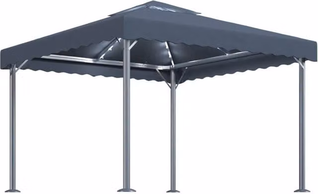 Berkfield Home Anthracite Aluminium Gazebo with LED String Lights, W/D: 300 x 300 cm, Dark Grey