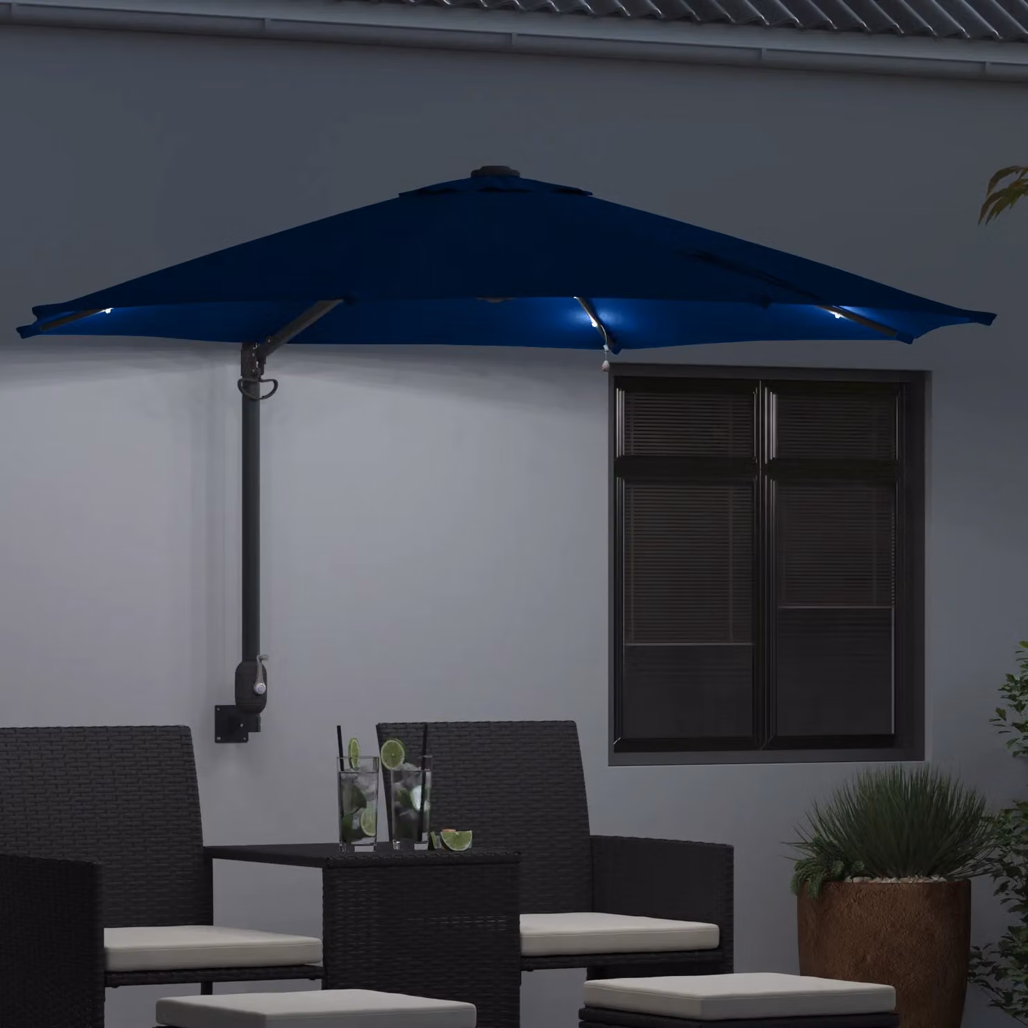 Berkfield Home Wall-mounted Garden Parasol with LEDs in Azure Blue, Diameter: 248 cm – 3