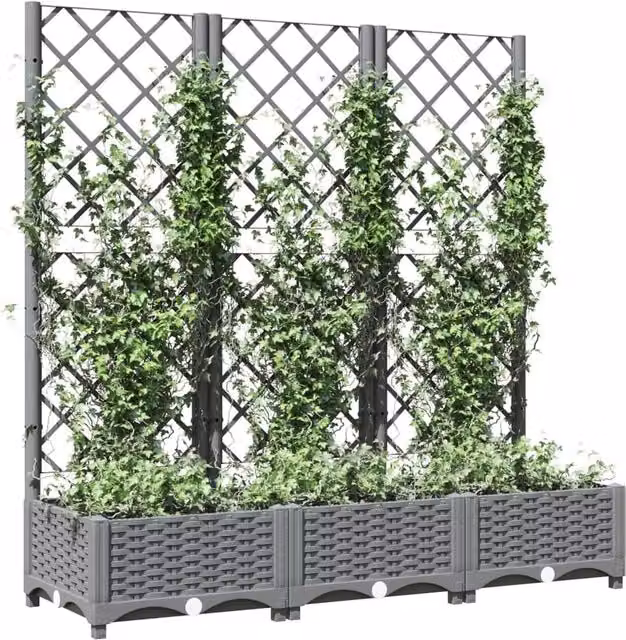 Berkfield Home Garden Planter with Trellis in Light Grey, W/D/H: 120 x 40 x 121.5 cm – 1