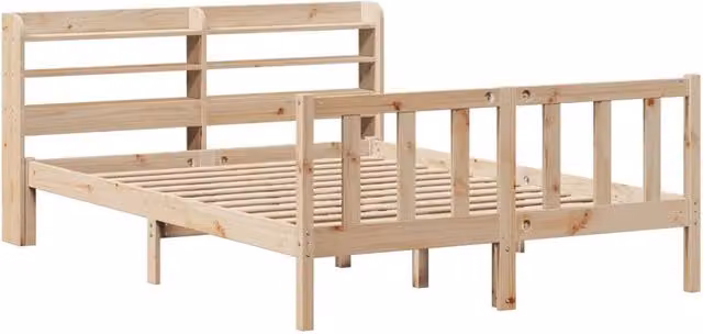 Berkfield Home Beautiful Solid Wood Pine Bed Frame in Beige, W/D/H: 160 x 200 cm
