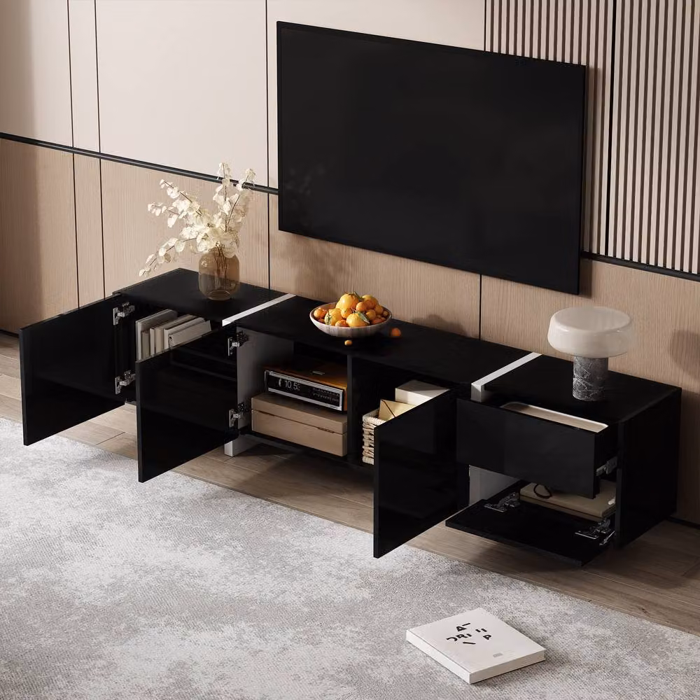 ModernLuxe High Gloss Wood TV Unit Cabinet in Black, W/D/H: 170.0 x 40.0 x 29.5 cm – 6