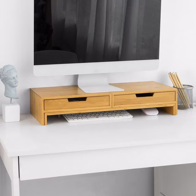 SoBuy 2 Drawer Bamboo Monitor Stand in Yellow