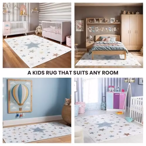 Livabliss Stars Washable Kids Rug, Multicolour, W: 80 cm, L: 150 cm – 2