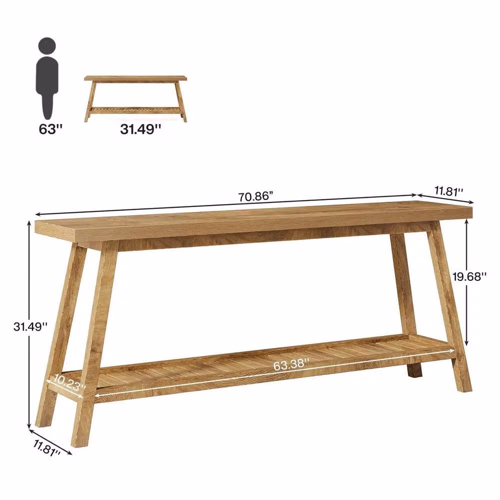 EONLION 2-Tier Farmhouse Long Console Table in Brown, Width: 100 cm – 2