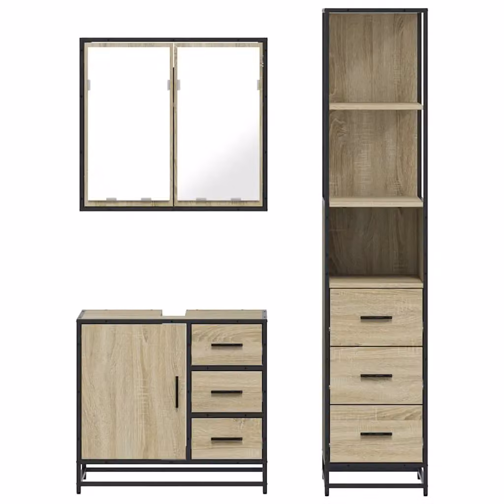 Berkfield Home 3 Piece Industrial Bathroom Furniture Set in Sonoma Oak and Brown – 3