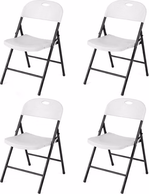 Set of 4 Matt White Foldable and Stackable Modern Plastic and Metal Chairs by COSTWAY