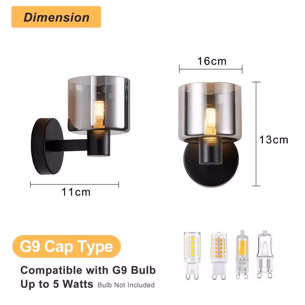 Harper Living Modern LED Wall Light in Matt Black with Smoked Grey Glass Shade – 2