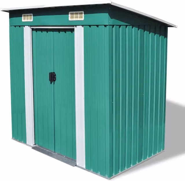 Berkfield Home Green Galvanised Steel Pent Garden Shed with Sliding Doors and Side Vent – 1