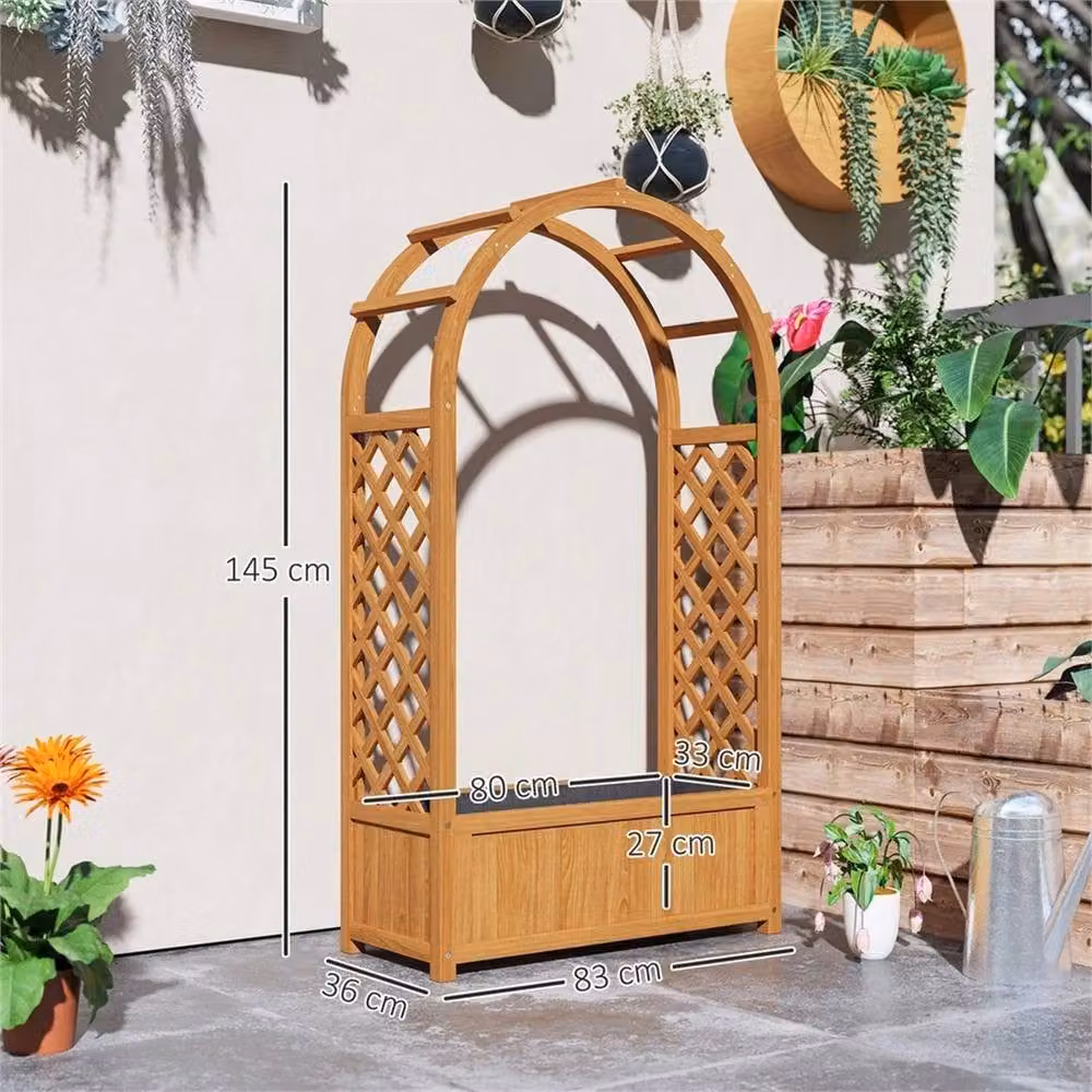 Nordara Brown Wooden Raised Garden Bed Trellis Planter with Fabric Liner – 2