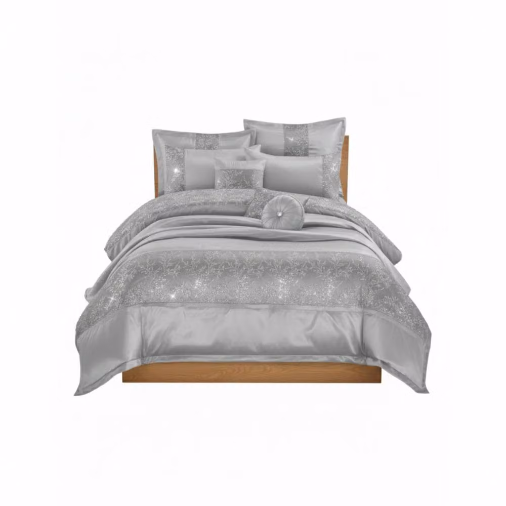 Snug City Silver Embroidered Floral Duvet Cover Set with Matching Accessories, Super King, 200 x 200 cm – 2