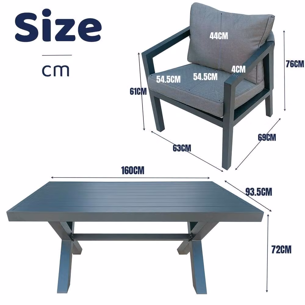 FURNITURE ONE 7 Piece Aluminium Patio Furniture Set with Dining Table in Matt Dark Grey – 3
