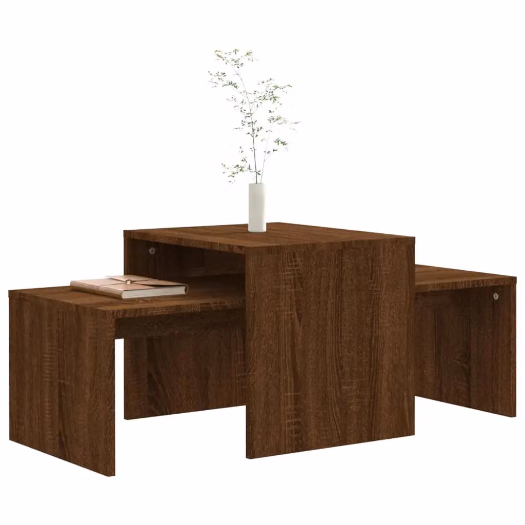 Berkfield Home Brown Oak Coffee Table Set, W/D/H: 100 x 48 x 40 cm – 3