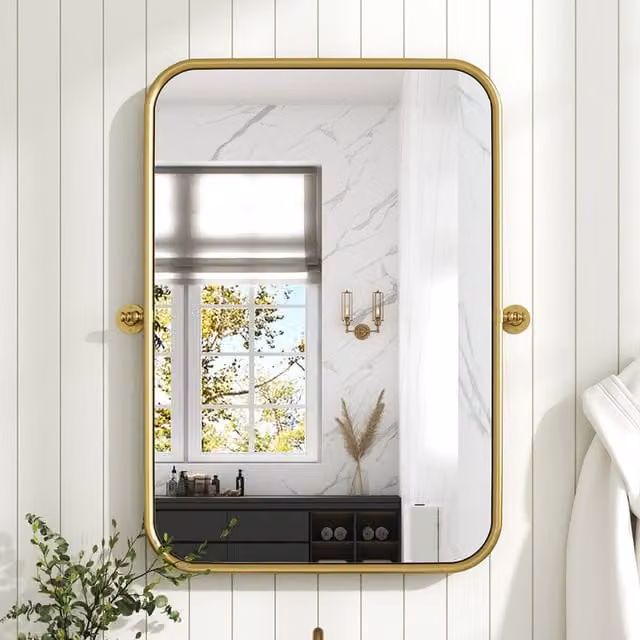Komore Modern Rectangular Metal Wall Mounted Decorative Mirror in Gold