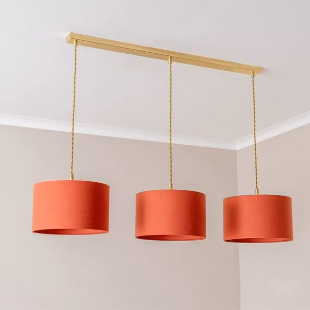 ValueLights Reni Brushed Gold 3 Drop Bar Ceiling Pendant Light in Rust
