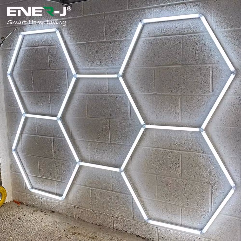 ENER-J 160W Modular Hexagon LED Ceiling Light Kit for Garage and Showrooms, 6500K Cool White, Diameter: 25 cm, Height: 19 cm – 3
