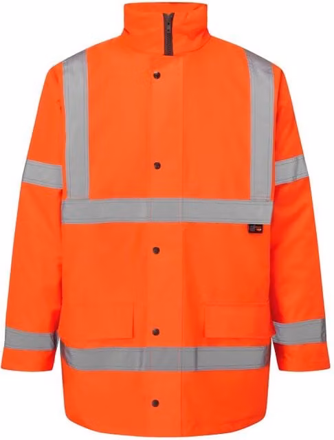 MyShoeStore Men's Hi Vis Waterproof Parka Jacket, Class 3 Safety Workwear with Quilted Lining and Hood, Orange, Size: XL – 1