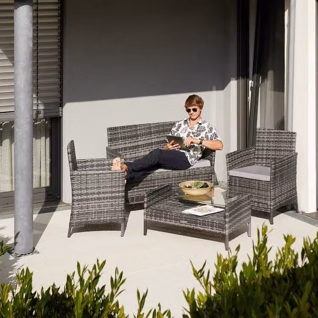 Tectake Madeira Mediterranean Garden Furniture Set in Black and Grey