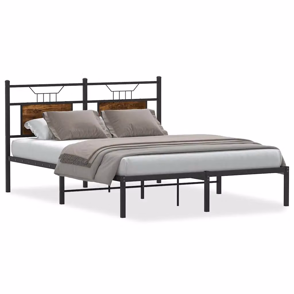 Berkfield Home Bed Frame in Smoked Oak and Brown, W/D/H: 140 x 200 cm – 2
