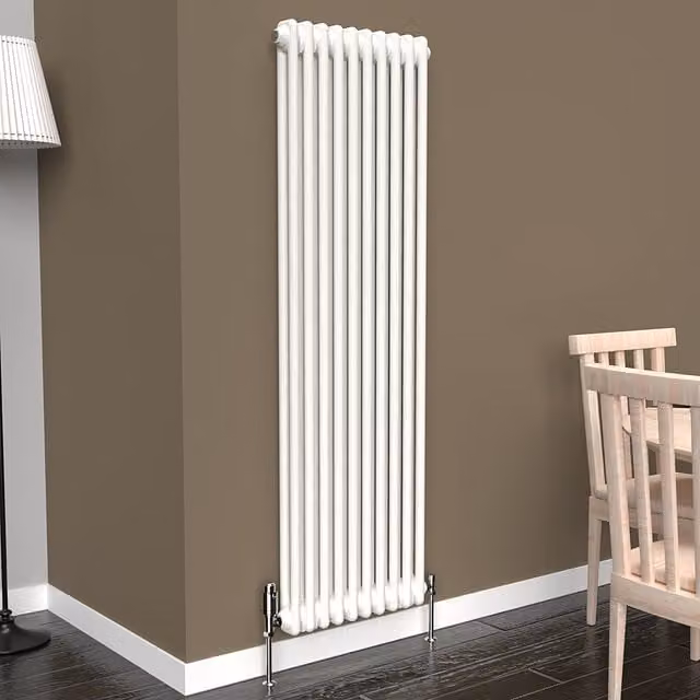 Lux Heat White Vertical 2-Column Steel Radiator, H: 150 cm, W: 47 cm
