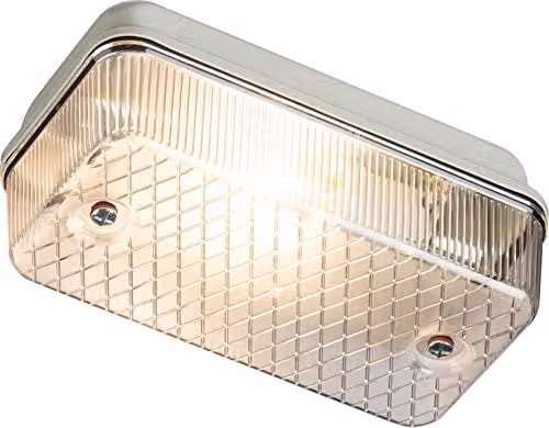 Netlighting Knightsbridge IP65 Bulkhead Lamp Holder with Clear Prismatic Diffuser and Aluminium Base, 100W, White or Grey