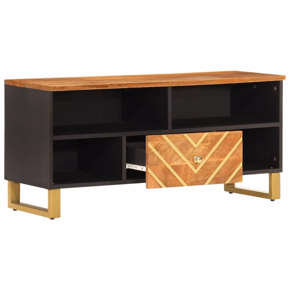 Berkfield Home Industrial Mango Wood and Metal TV Cabinet in Brown and Black, W: 100 cm, D: 33.5 cm, H: 46 cm – 3