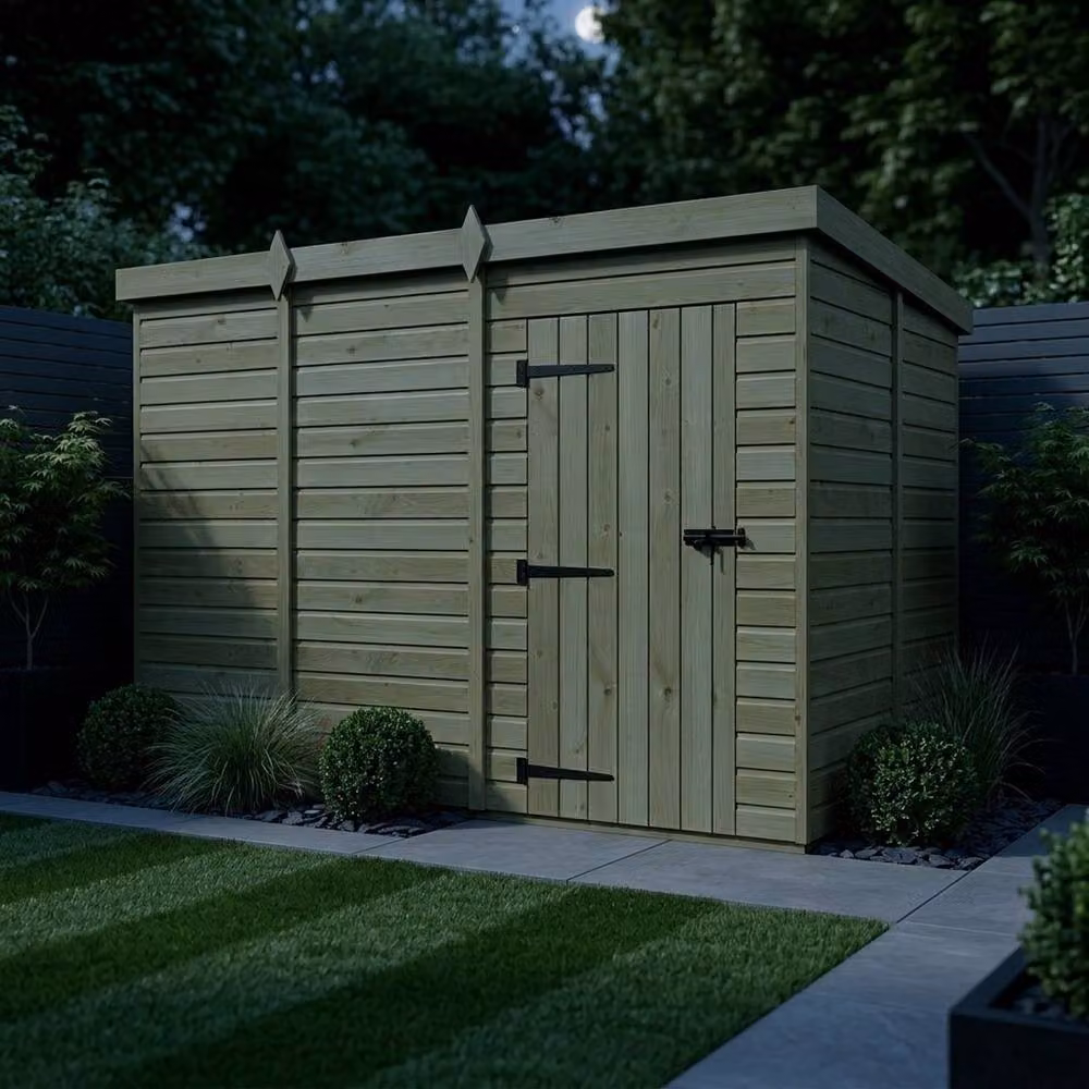 Buttercup Farm Brown Timber Pent Garden Shed with Single Door and No Windows W: 335.3 cm, D: 274 cm, H: 210 cm – 2