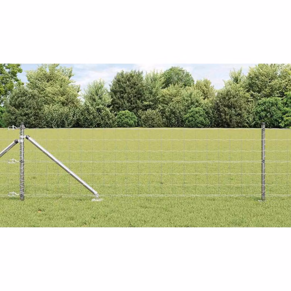 Berkfield Home Modern Euro Fence with 7 Spike Posts, Galvanised Steel, Silver, W: 10 m, H: 0.6 m – 2