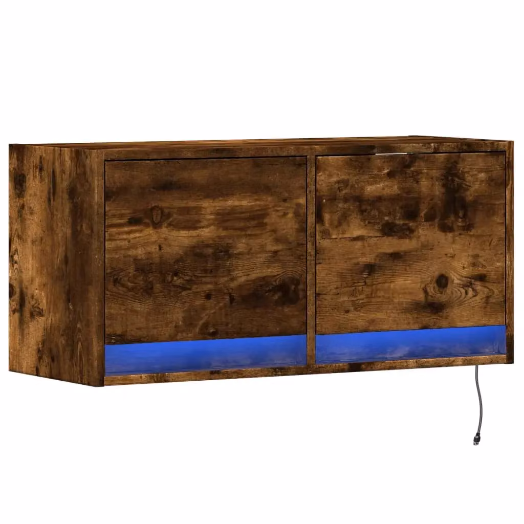 Berkfield Home TV Wall Cabinet with LED Lights in Smoked Oak Brown, W/D/H: 80 x 31 x 35 cm – 2