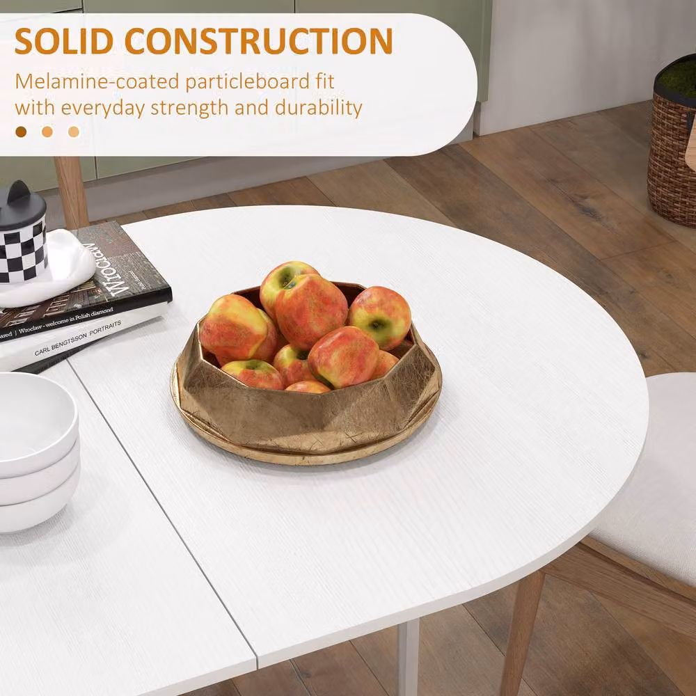 STILVORA Modern White Drop Leaf Dining Table with MDF Laminate and Wood Structure – 4