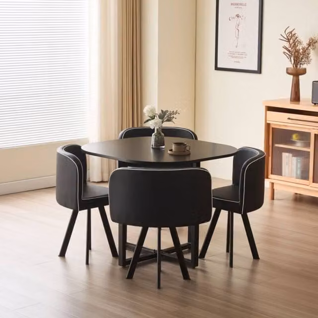 Comfy Living Ltd Modern Black Square Dining Table and 4 Chairs Set, W/D/H: 90 x 90 x 75 cm