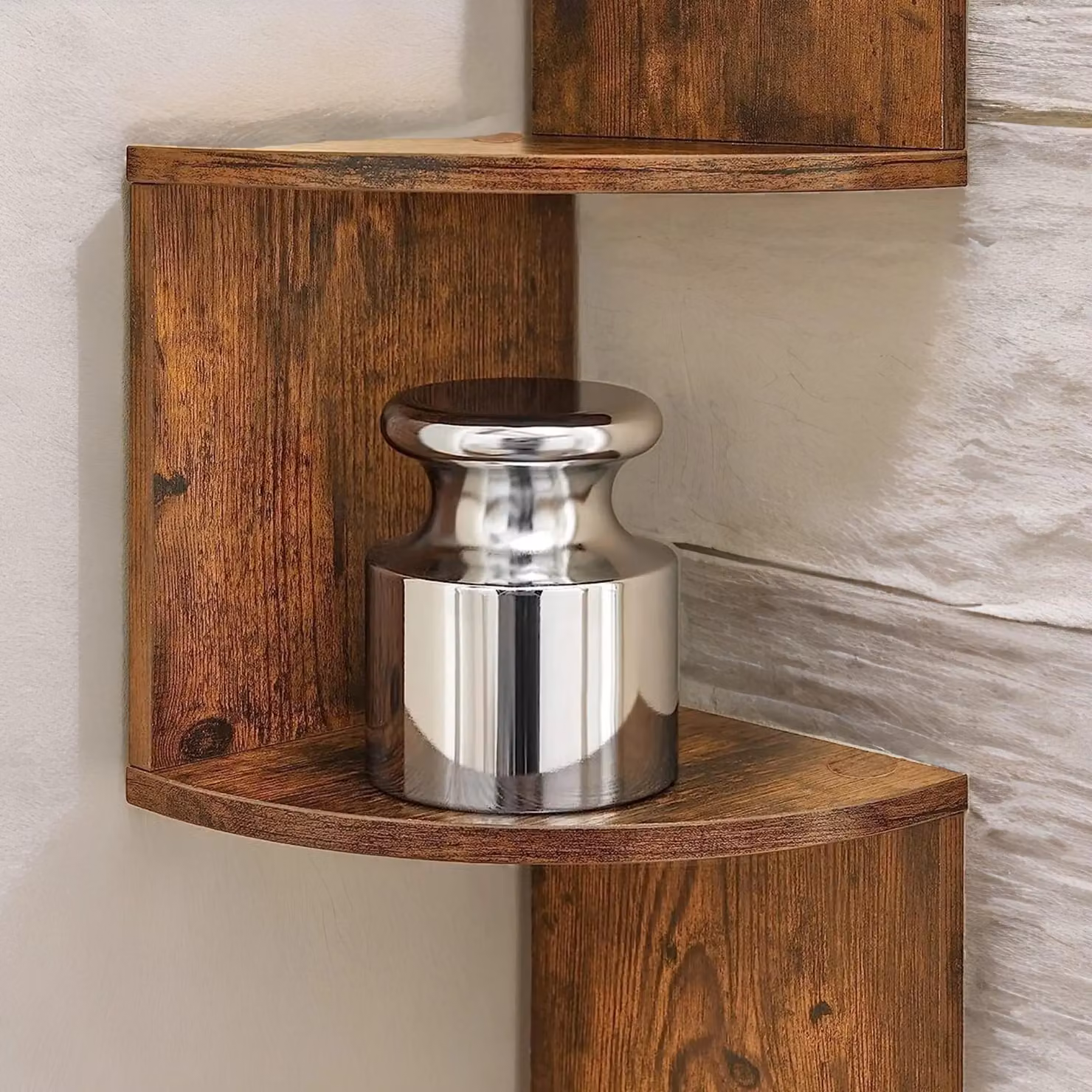 Rafaelo Mobilia 5 Tier Wall Mounted Floating Corner Shelf in Rustic Brown – 3