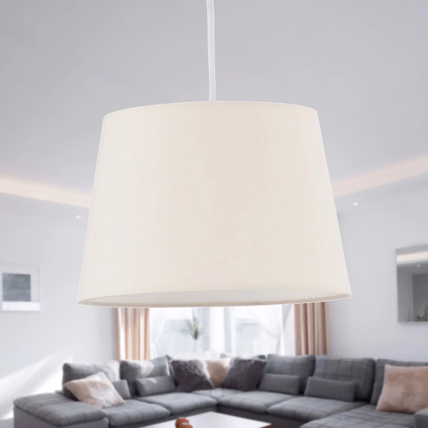 First Choice Lighting Set of 2 Natural Cotton Tapered Cylinder Pendant Lamp Shades in Beige, Sand or White, Diameter: 23 cm – 2