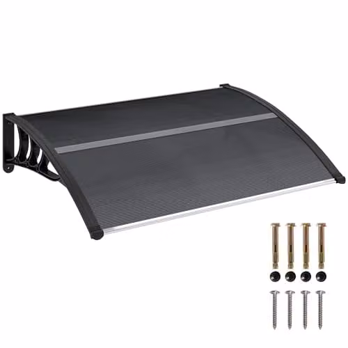 Outsunny Wall-Mounted Front Door Canopy Outdoor Awning Rain Shelter, Black, W: 100 cm, D: 75 cm