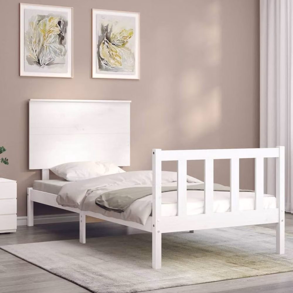 Berkfield Home White Solid Wood Bed Frame with Headboard W/D/H: 100 x 200 cm – 2