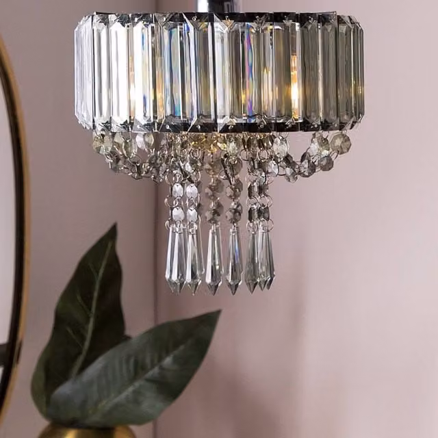 Wyld and Coco Glamour Pendant Lamp in Grey Metal with Transparent Droplets, Height: 83 cm – 1