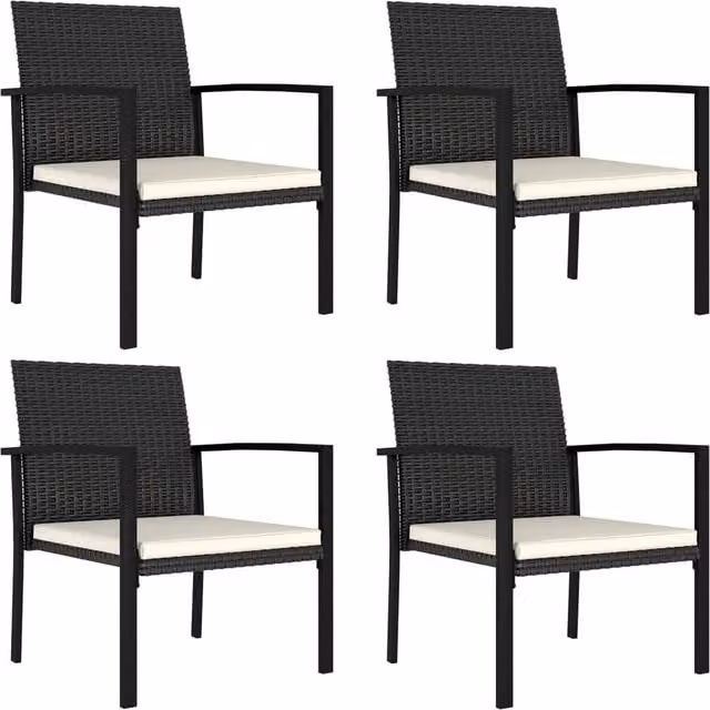 Berkfield Home Set of 4 Modern Black Poly Rattan and Metal Garden Dining Chairs – 1