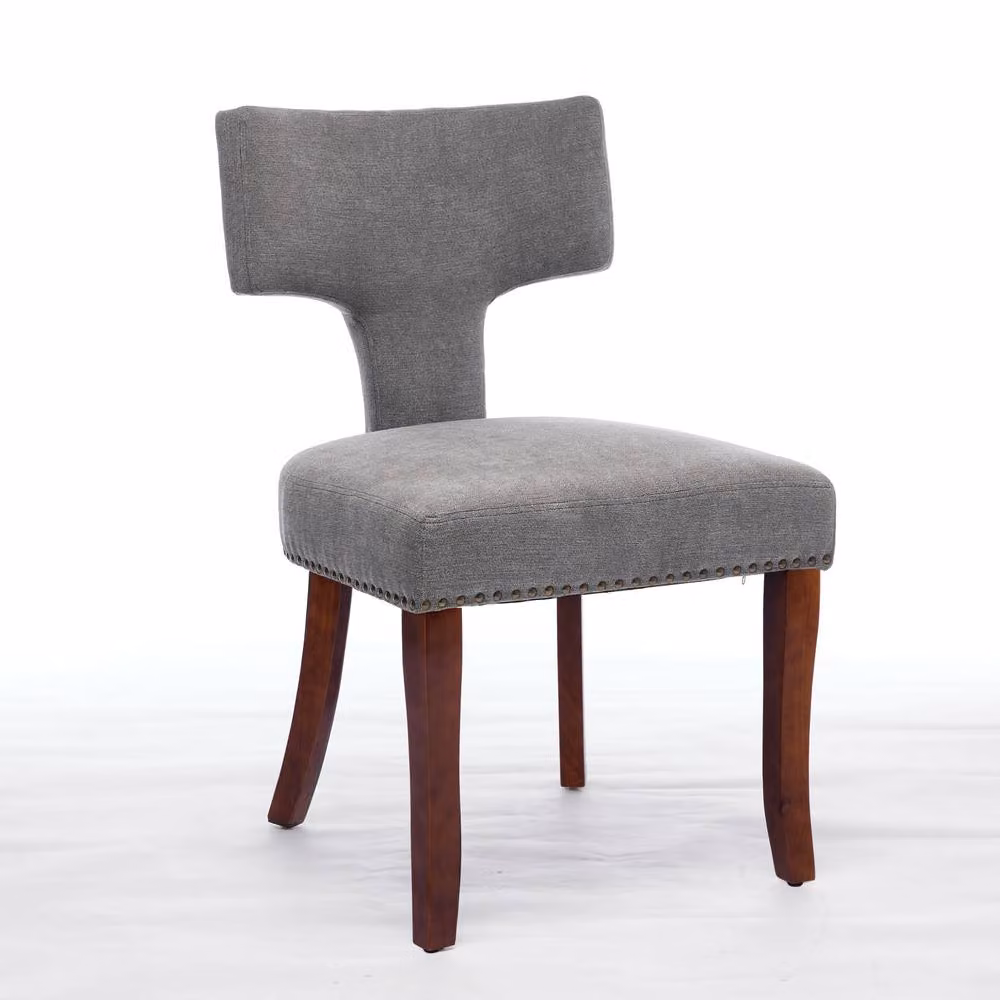 HomeTouch Set of 4 Grey Linen Fabric Upholstered Dining Chairs – 5